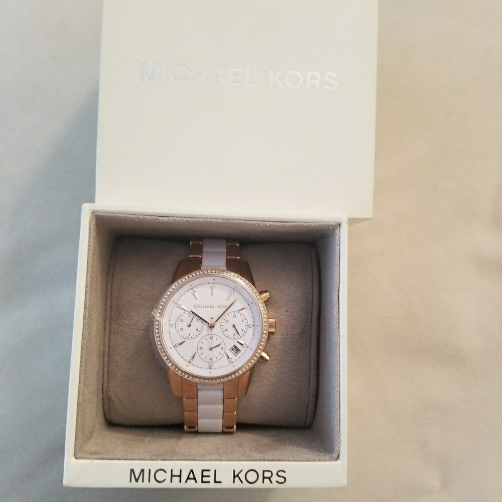 Michael Kors Elegant Rose Gold and White Watch